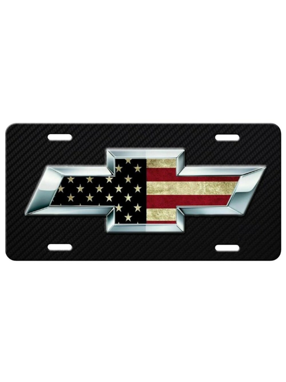 SILVER CHEVY BOWTIE Inspired art on FADED GLORY USA FLAG aluminum license plate